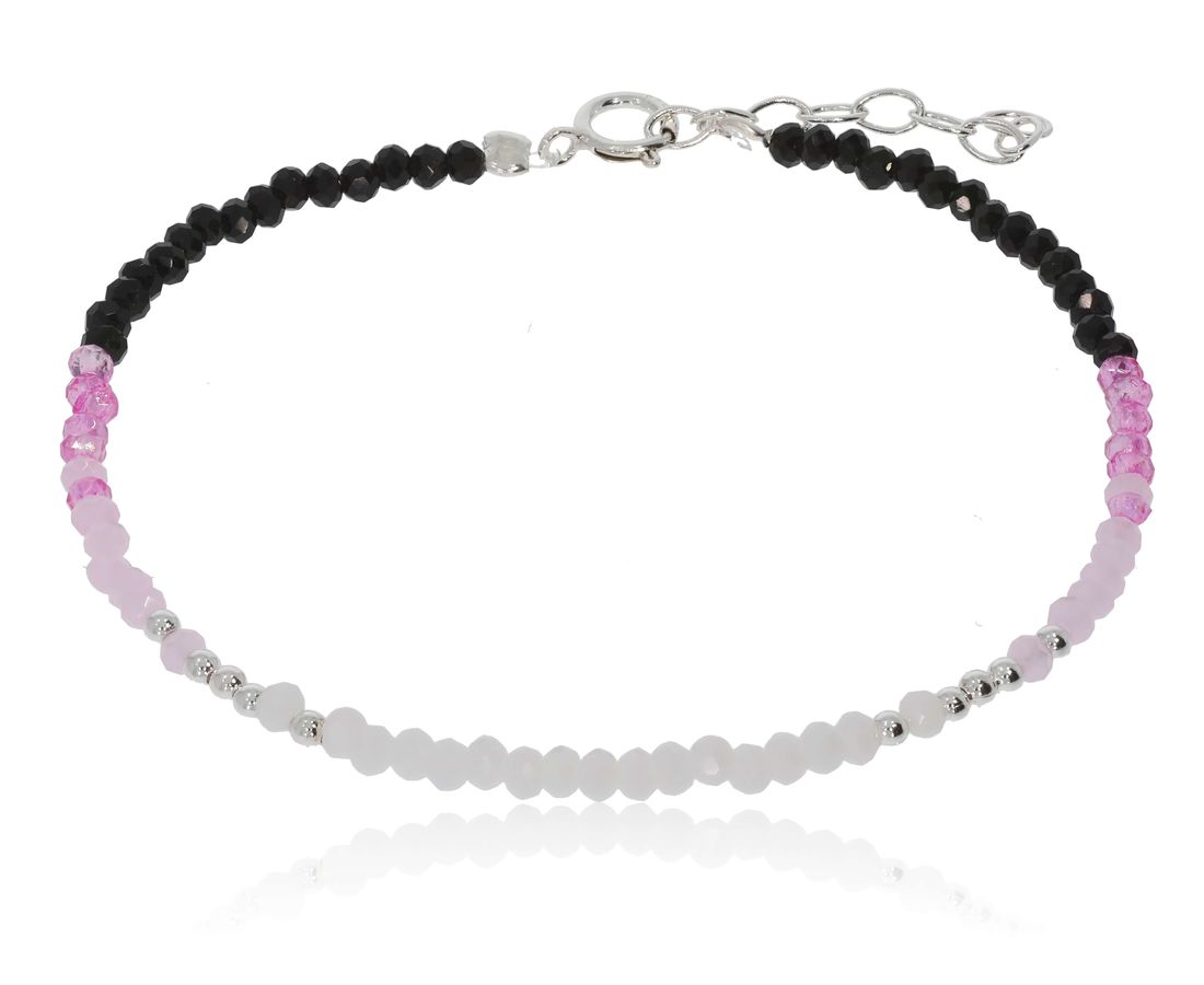 צמיד חרוזים + כסף 925 שחור לבן ורוד