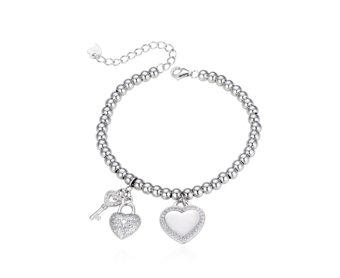 צמיד כדורים לב ומפתח 925