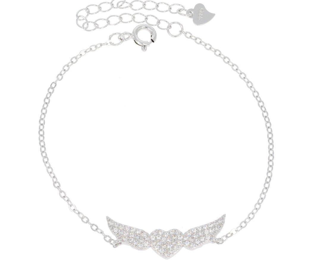 צמיד כנפיים ולב כסף 925