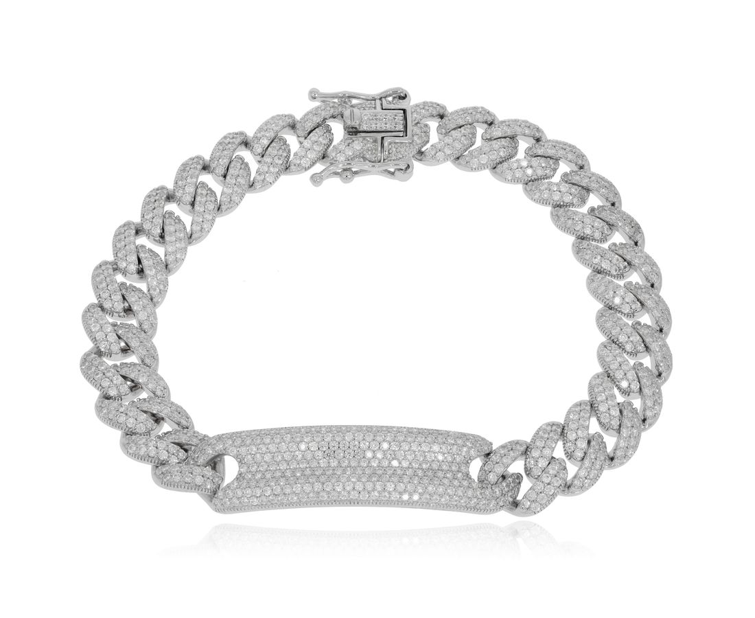 צמיד כסף חוליות עם מפלטה שיבוץ מלא 925