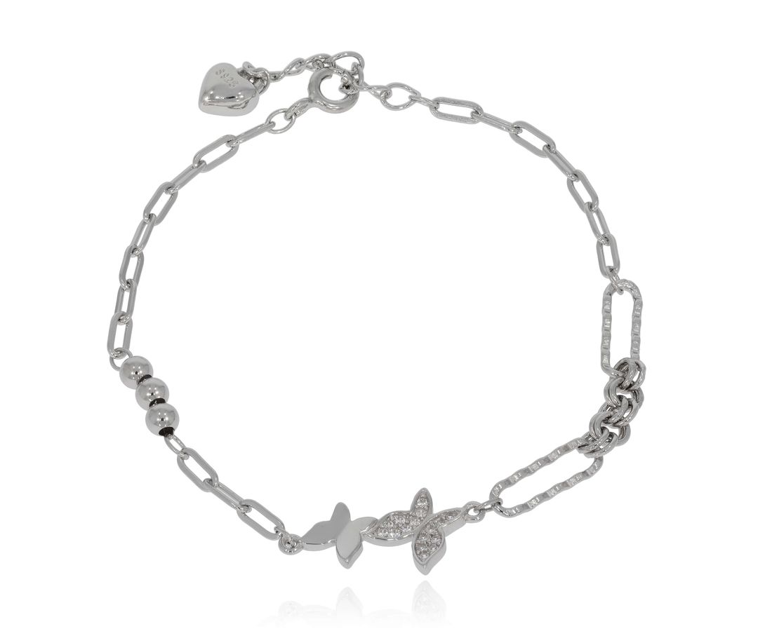 צמיד כסף חוליות פרפרים ואלמנטים