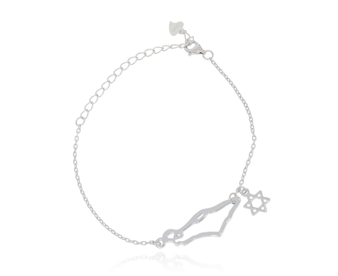 צמיד כסף מפת ארץ ישראל ומגן דוד