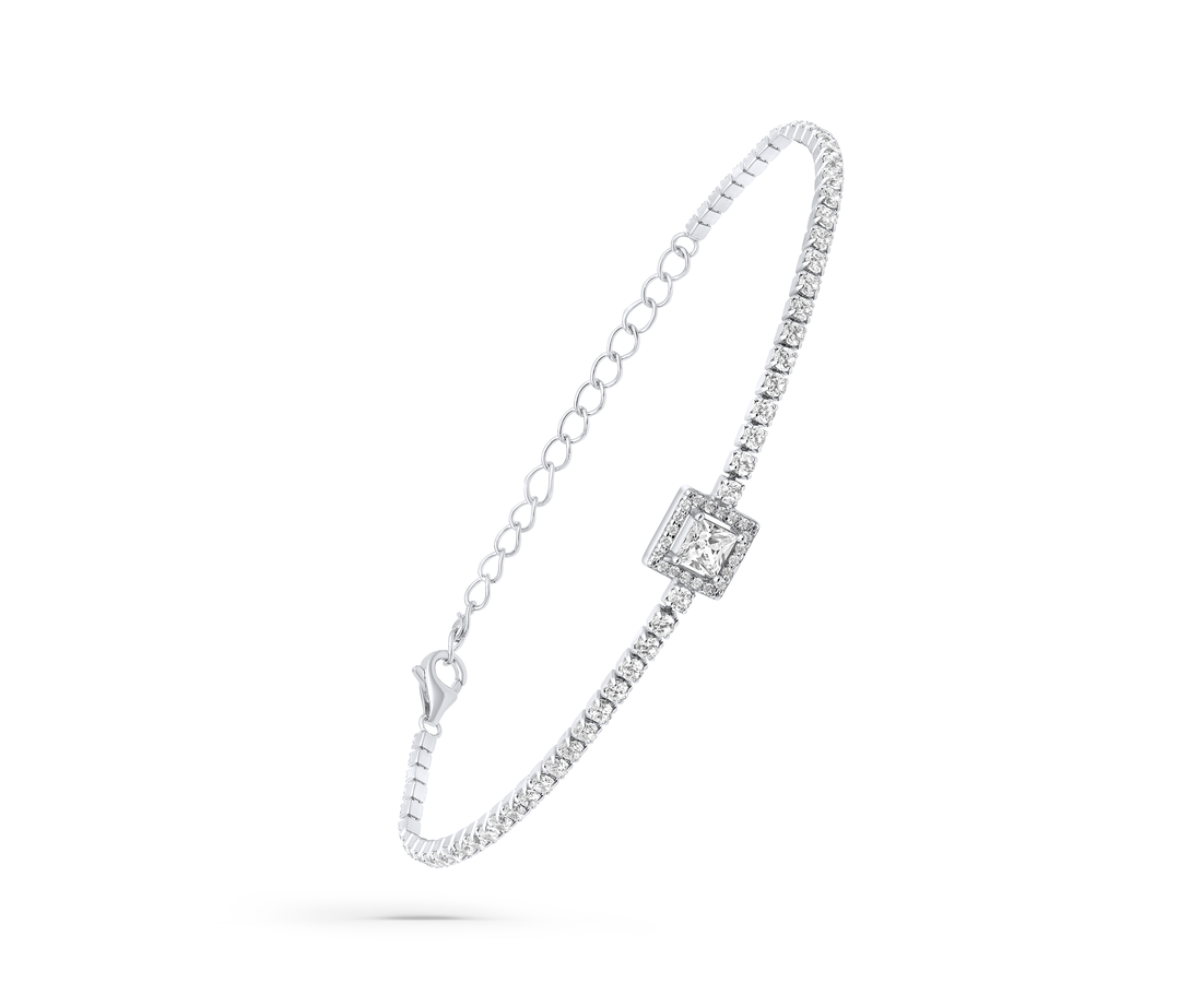 צמיד כסף שטראס מרובע עם שיבוץ מלא