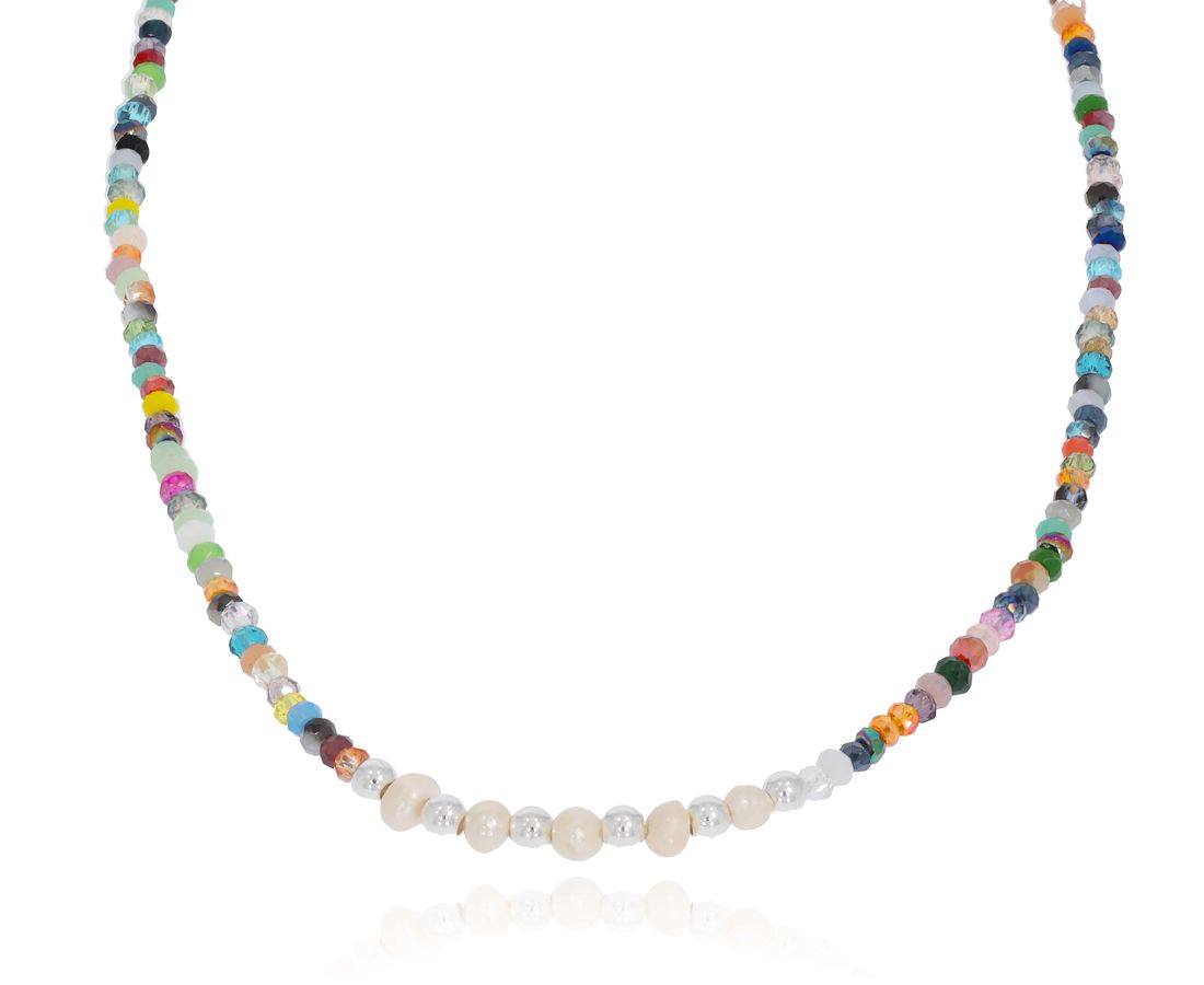 צ׳וקר חרוזים + כסף 925 פנינים