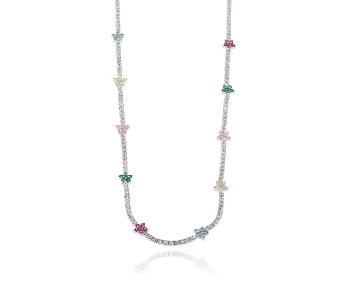 שרשרת כסף 925 פרחים צבעוני